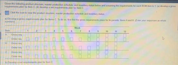 70 & & 140 \\ Gross requirements: H & & 80 &