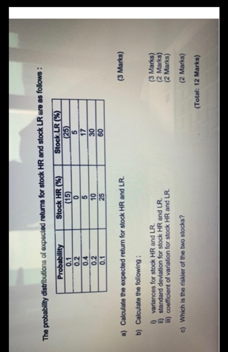  Full formula needed. tq ! The probability distributions of expected returns