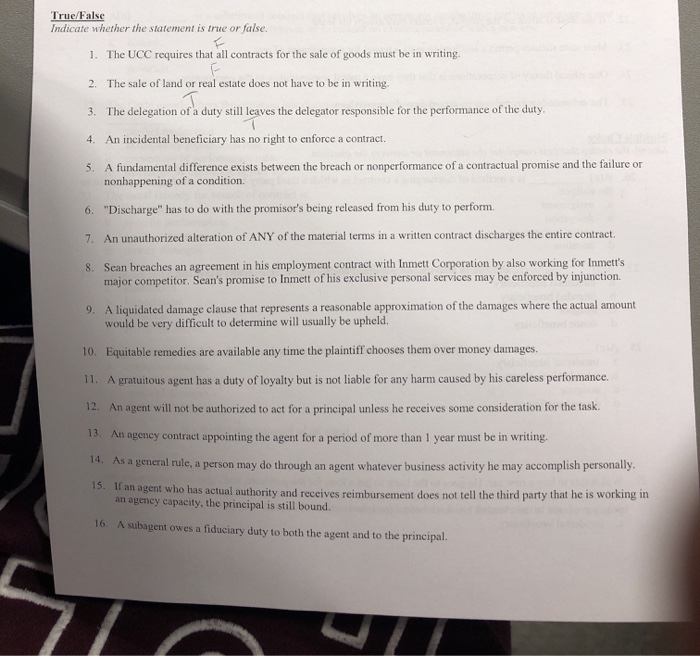  True/Falss Indicate whether the statement is true or false. The UCC