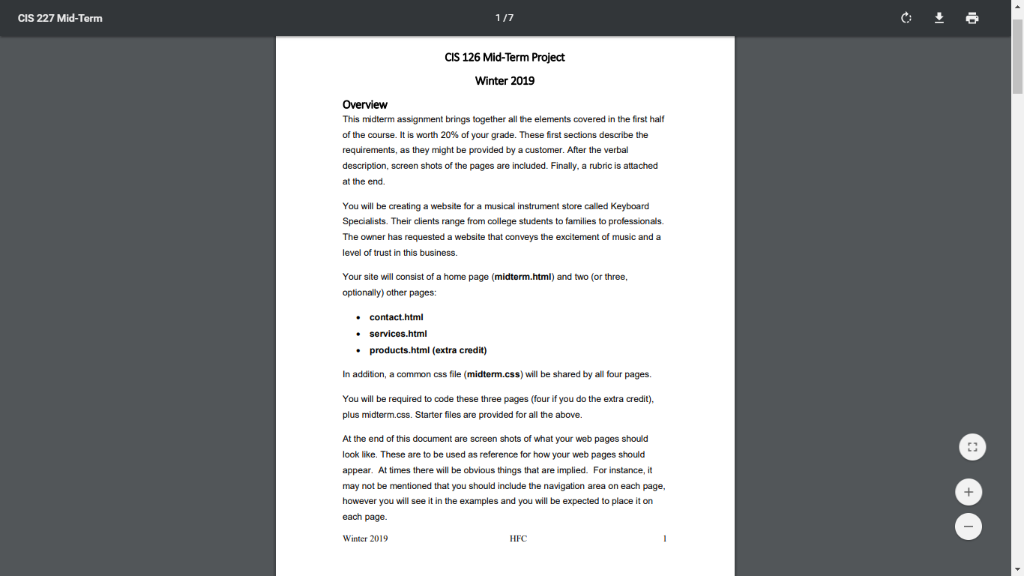  Create an html website CIS 227 Mid-Term CIS 126 Mid-Term Project