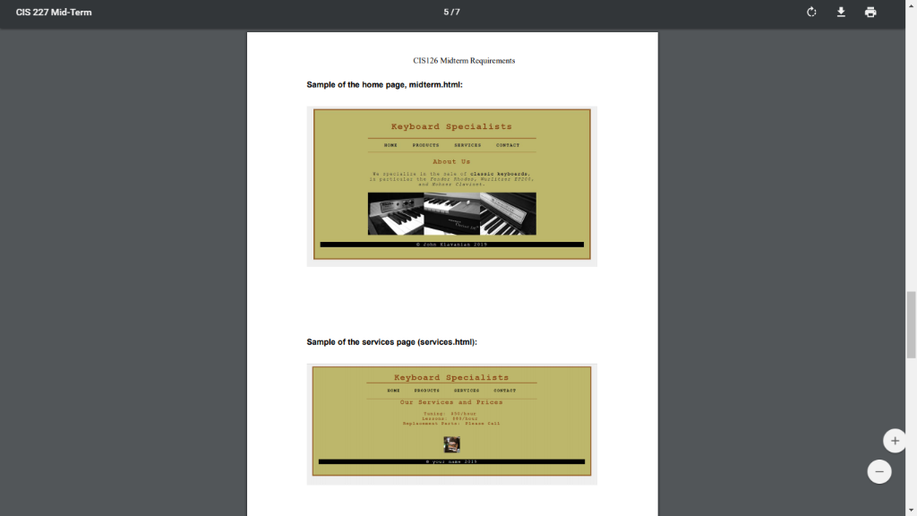 verbal description, screen shots of the pages are included. Finally, a rubric