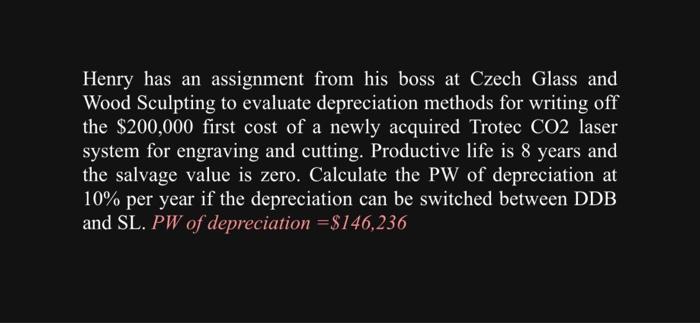 please show all work. use pw depreciation formulas ( ddb and SL