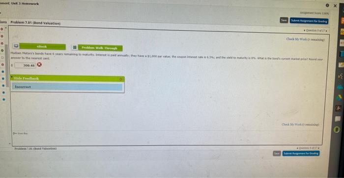  iment: Unit a Hewework Problem oor (Bond Valuation) Chech sty Workik