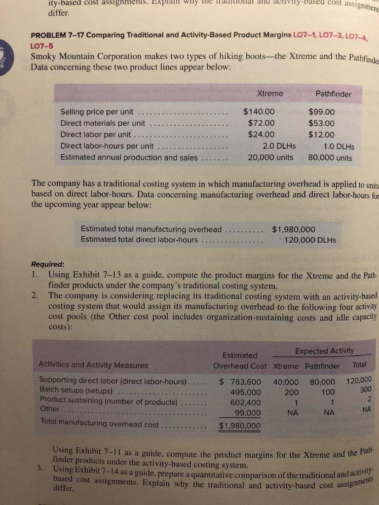  differ PROBLEM 7-17 Comparing Traditional and Activity-Based Product Margins LO7-1, LO7-3,