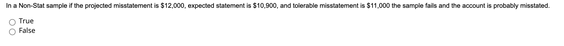 In a Non-Stat sample if the projected misstatement is $12,000, expected