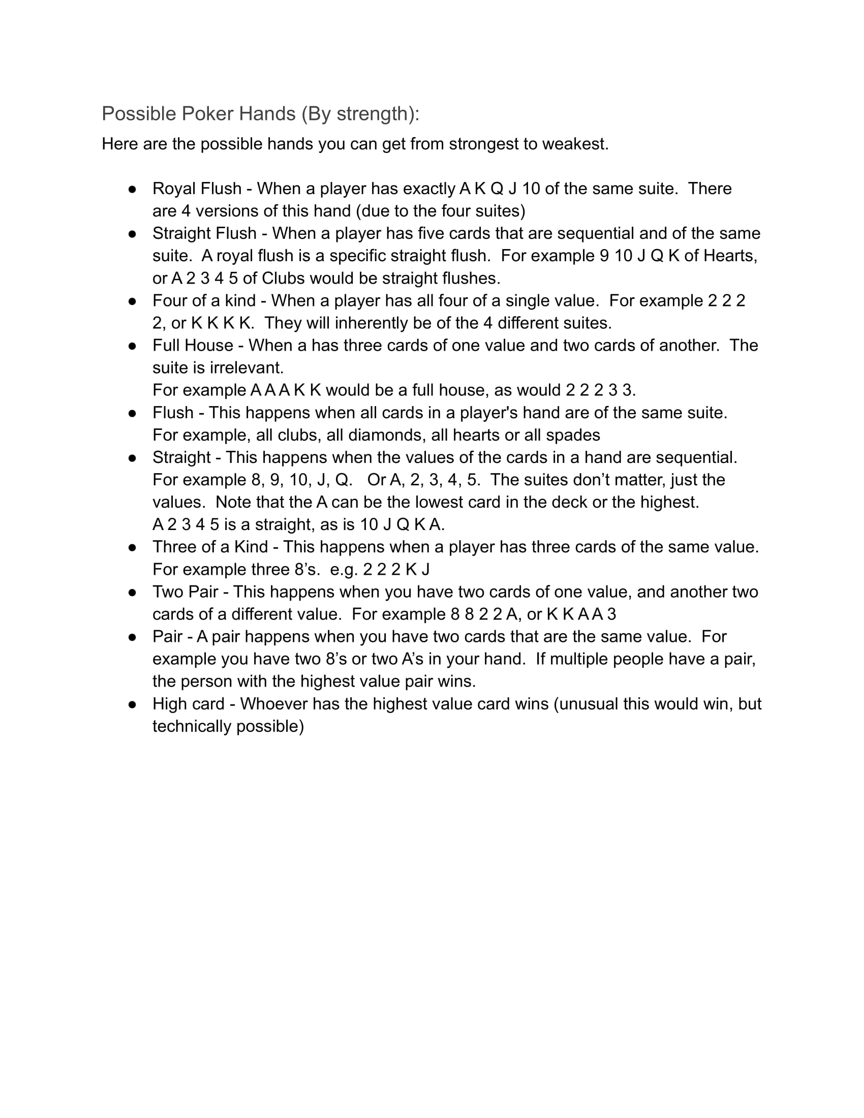 Main { public static ArrayList testHand1() { ArrayList h1 = new ArrayList();