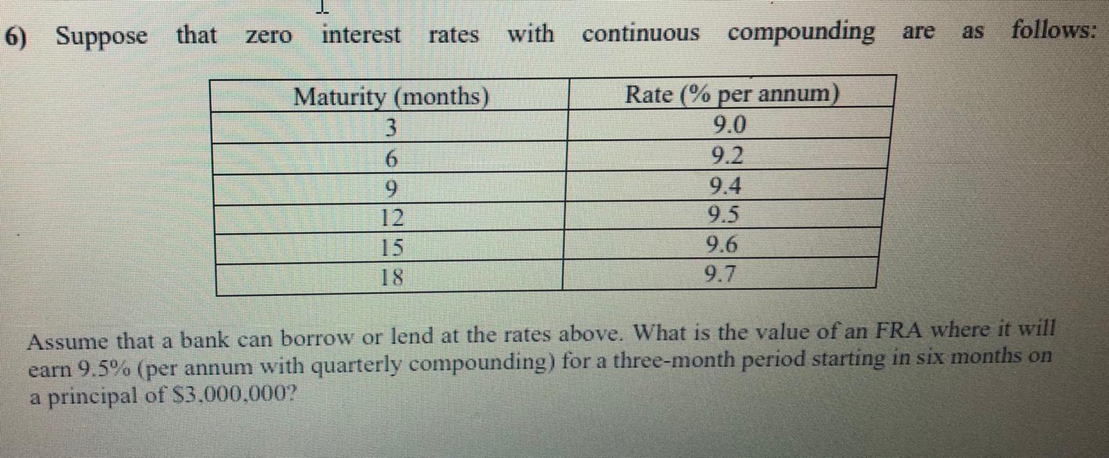 6) Suppose that interest Zero rates with as continuous compounding are