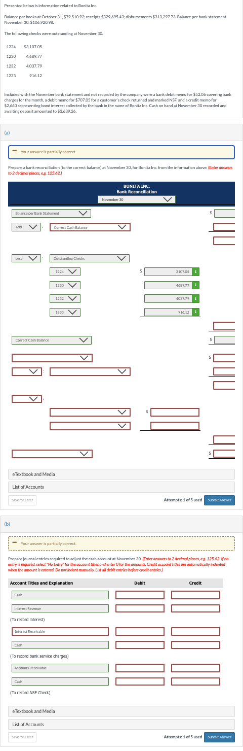  Red boxes are incorrect answers Nowember 30,$106,920.98 The following checks were