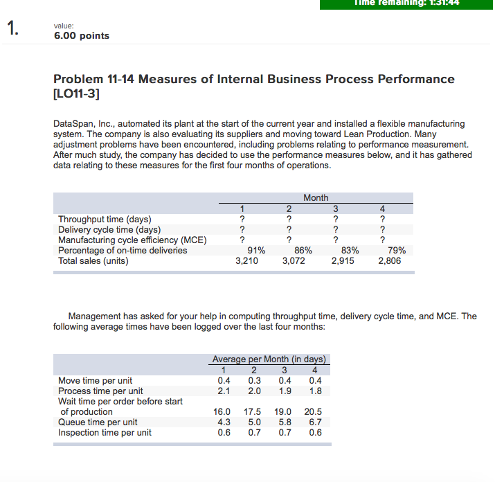  Time remaining: 131 44 Time remaining n-31-44 value: 6.00 points Problem