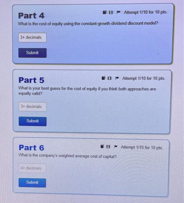 the company needs to calculate its cost of capital. You've collected the