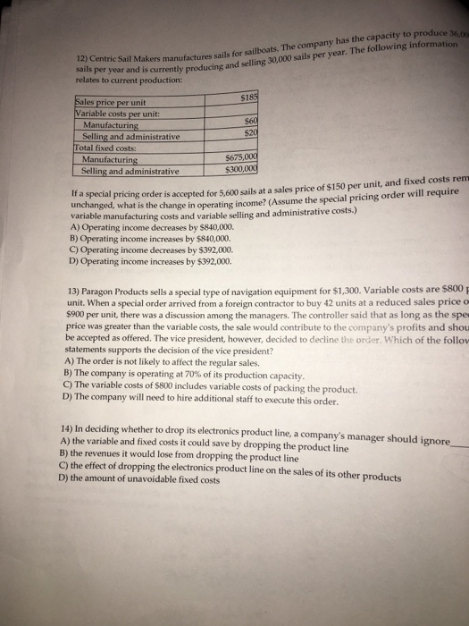 of 40 points. 1) Costs that do not differ between alternatives are