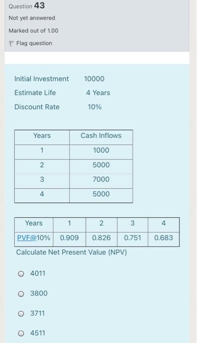 I want a quick solution without explanation Question 43 Not yet answered