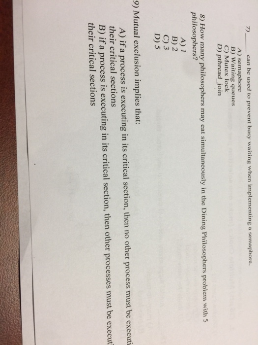  7) can be used to prevent busy waiting when implementing a