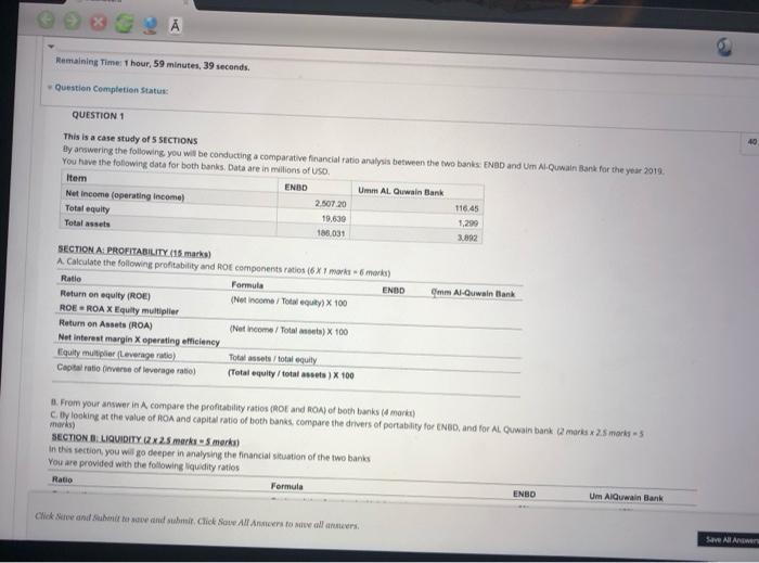  Remaining Time: 1 hour, 59 minutes, 39 seconds. Question Completion Status: