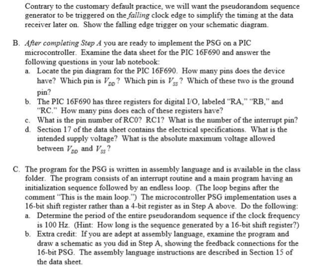 State Machine 2. Pseudorandom Sequence Generator Step A below asks you to