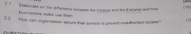 2.1 Elaborate on the difference between the Intranet and the Extranet