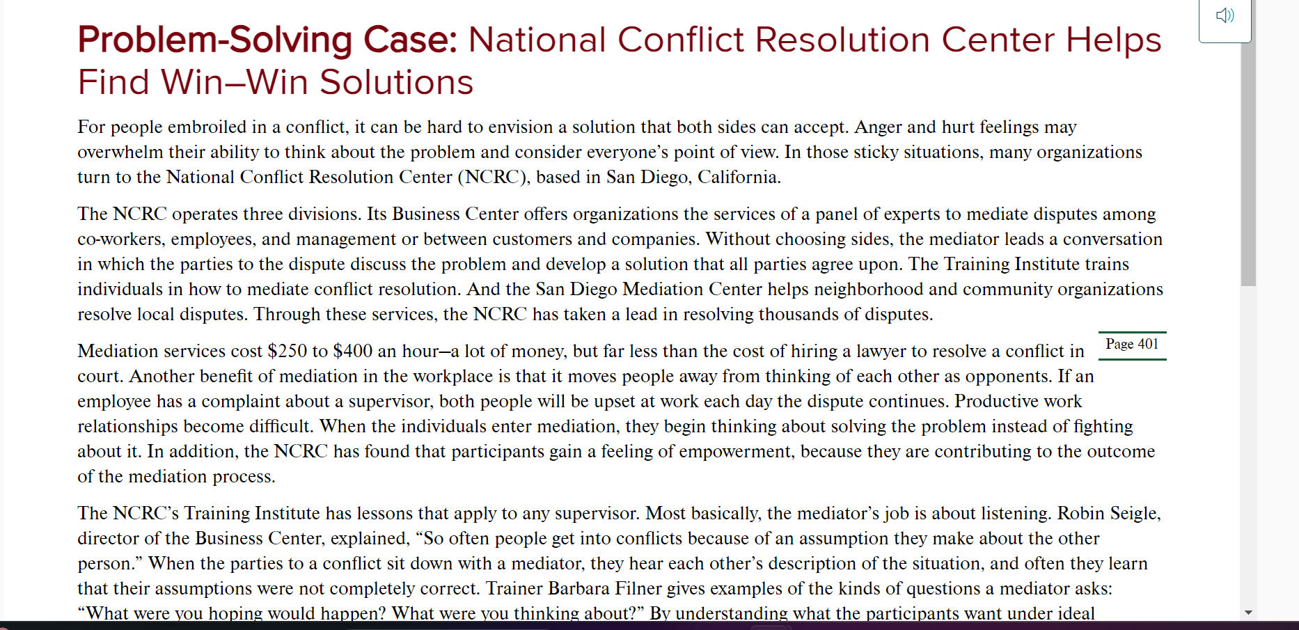 Problem-Solving Case: National Conflict Resolution Center Helps Find Win-Win Solutions For