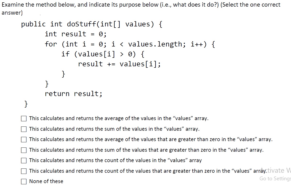  Examine the method below, and indicate its purpose below (i.e., what