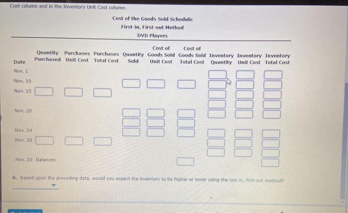 DVD players are as follows: November 1 79 units at $77 Inventory
