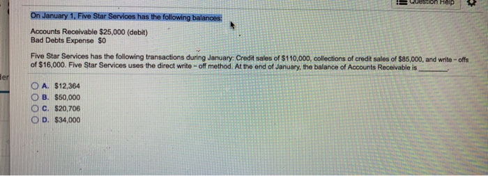  Question Help On January 1, Five Star Services has the following