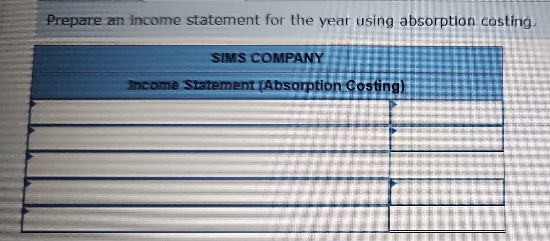 income statement for the year using absorption costing