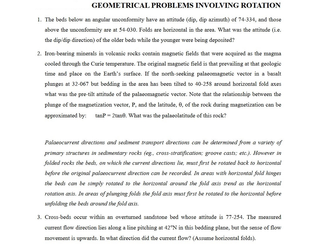 GEOMETRICAL PROBLEMS INVOLVING ROTATION 1. The beds below an angular unconformity