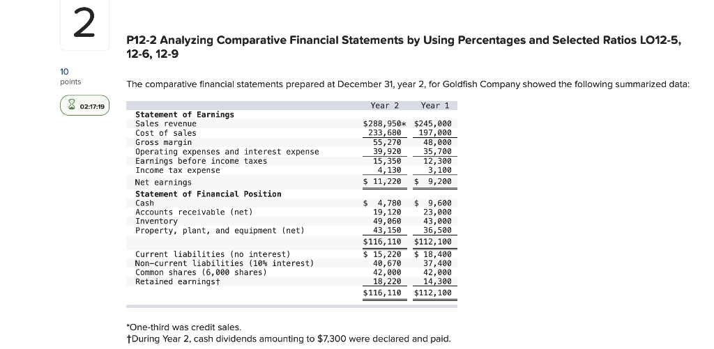  2 P12-2 Analyzing Comparative Financial Statements by Using Percentages and Selected