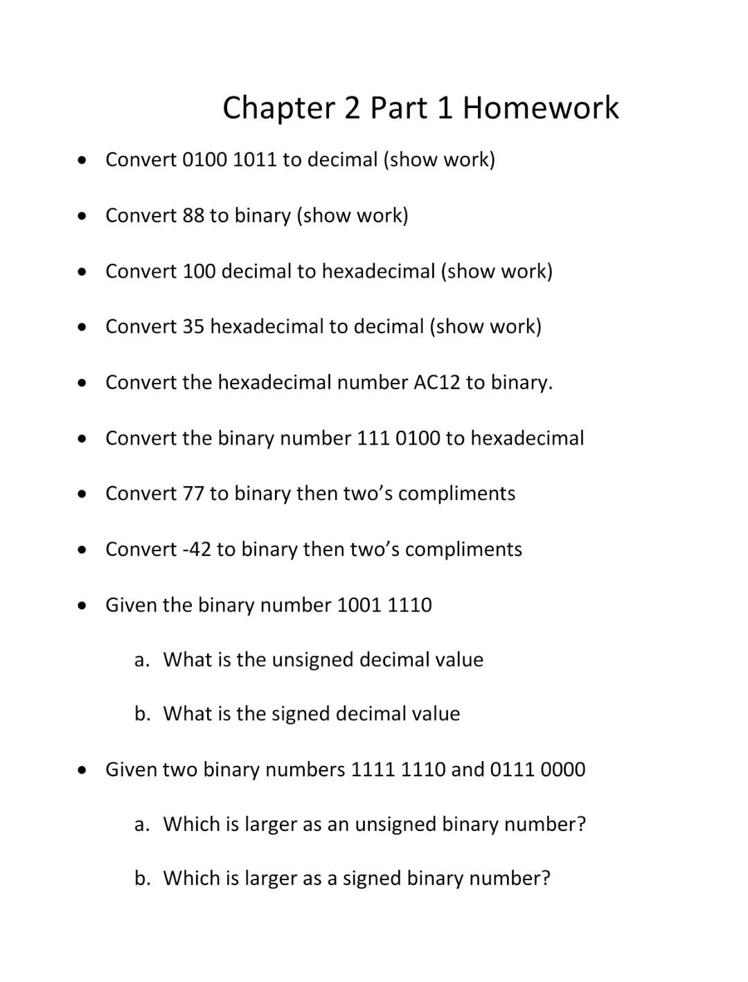  please answer these questions Chapter 2 Part 1 Homework - Convert