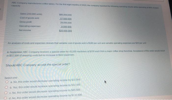  its is multiple choicse question plz select one ? ABC Company