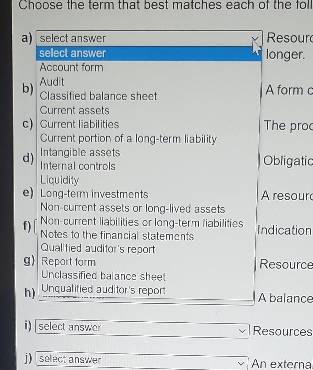 the following descriptions: a) select answer Resources that the entity expects to