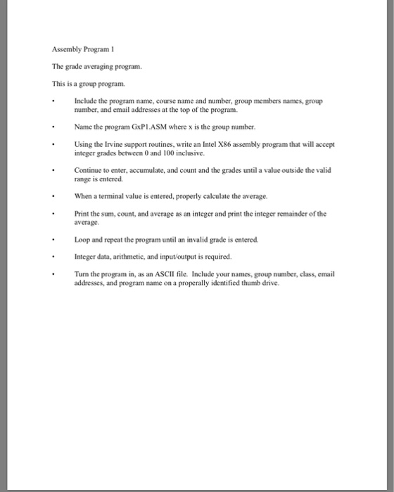  Assembly Assembly Program1 The grade averaging program. This is a group