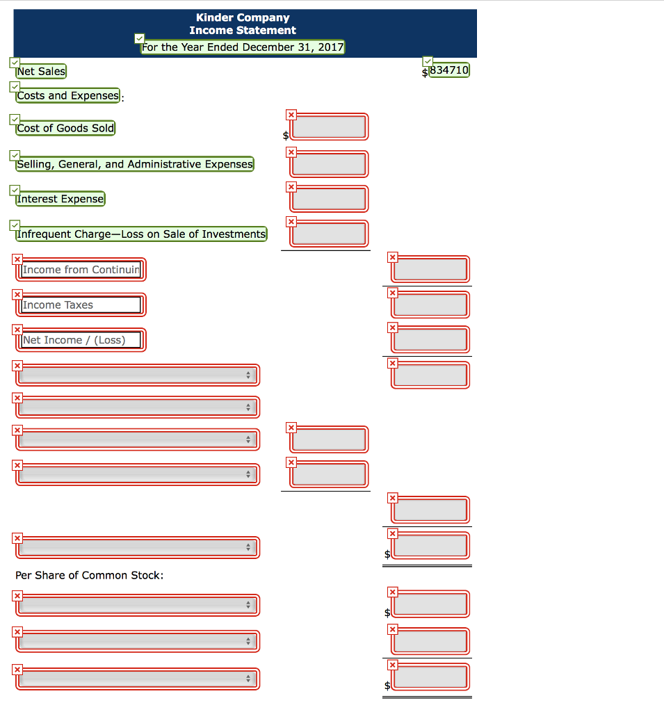 Presented below is an income statement for Kinder Company for the year