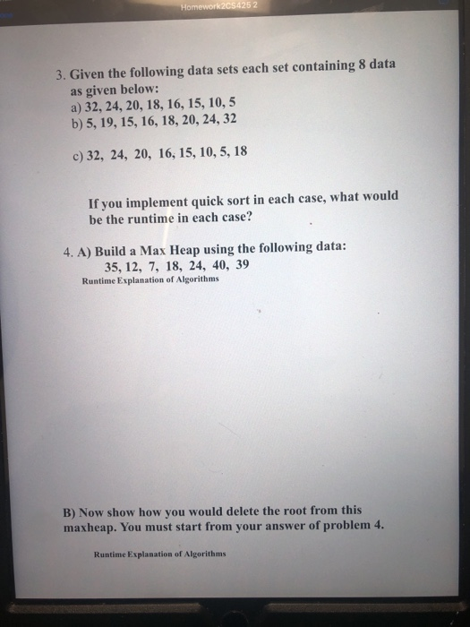  Homework2C54252 3. Given the following data sets each set containing 8