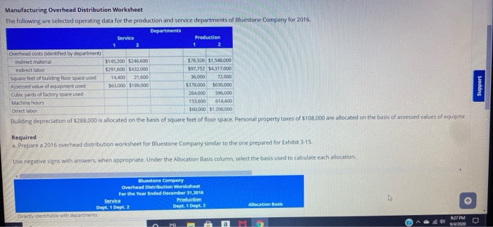  Manufacturing Overhead Distribution Worksheet The following are selected operating data for