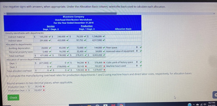 the production and service departments of Bluestone Company for 2016, Departments Service