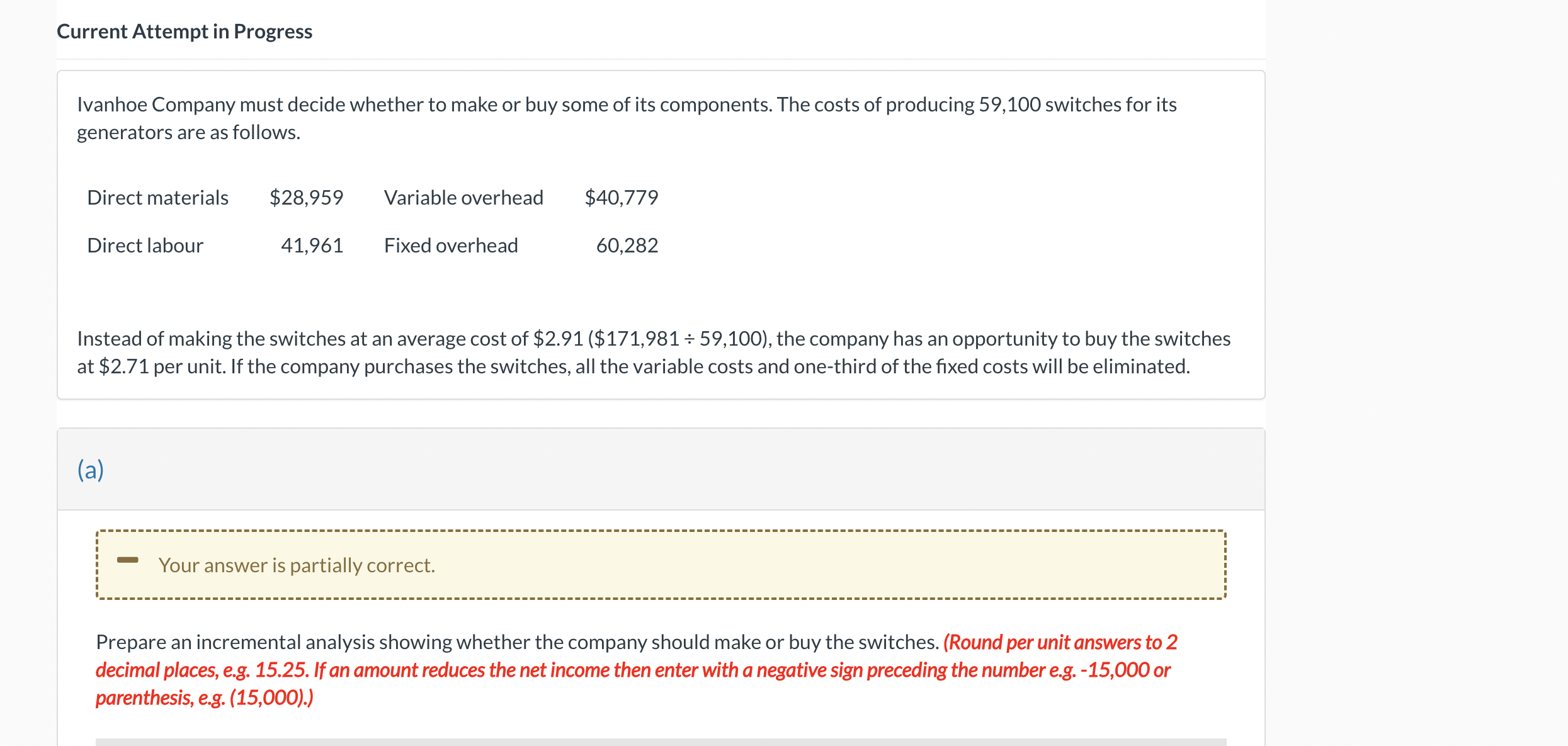 Please help Ivanhoe Company must decide whether to make or buy some