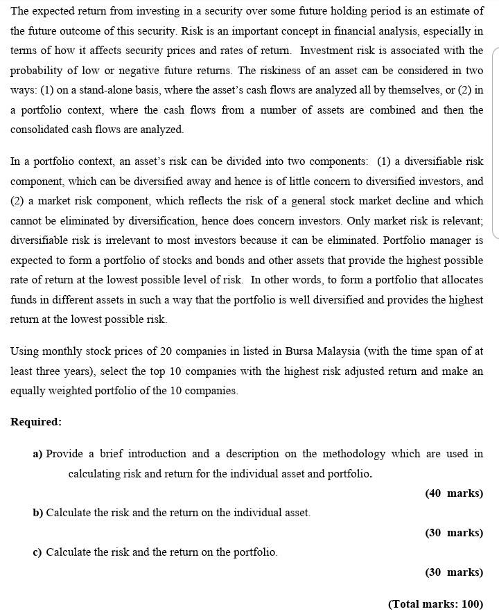 can it be solved ? The expected return from investing in