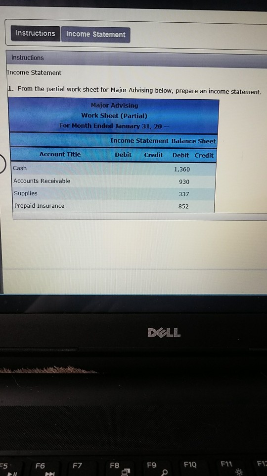  Instructions Income Statement Instructions ncome Statement From the partial work sheet