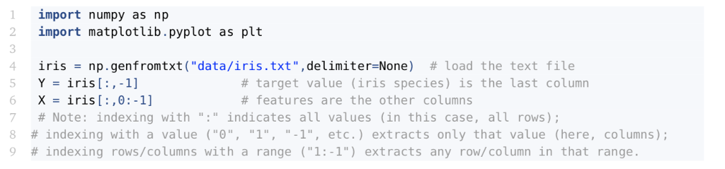Python in Machine Learning iris.txt contains the following data: 5.1,3.5,1.4,0.2,Iris-setosa 4.9,3.0,1.4,0.2,Iris-setosa 4.7,3.2,1.3,0.2,Iris-setosa