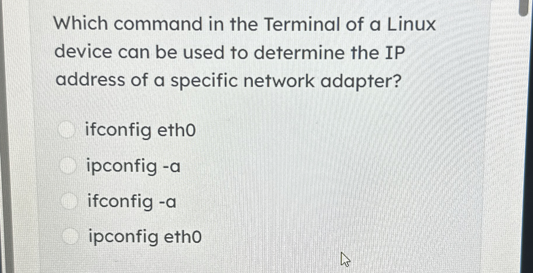  Which command in the Terminal of a Linux device can be