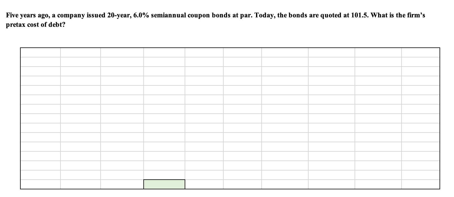  Please solve in excel using an excel formula. Five years ago,