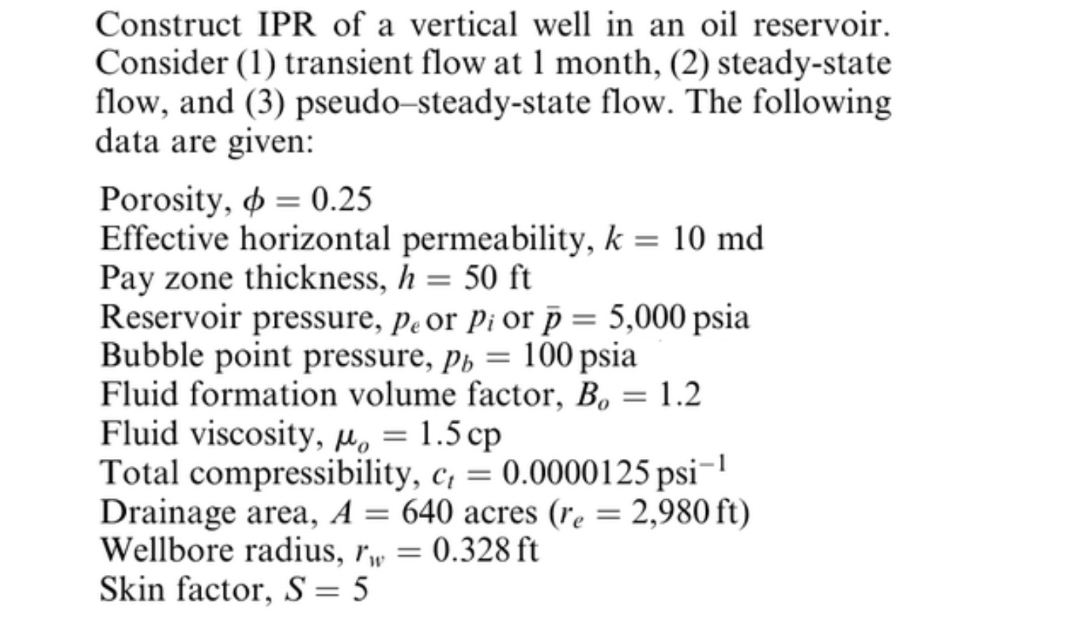 Use EXCEL and show all Equations and formulas used. Construct IPR of