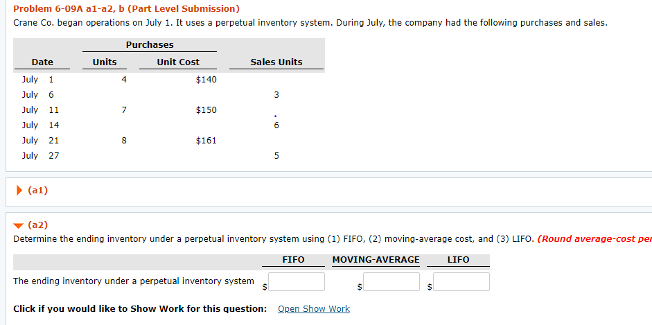  Problem 6-09A al-a2, b (Part Level Submission) Crane Co. began operations