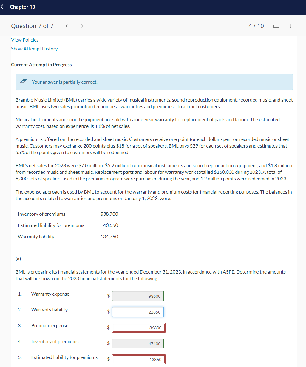  Show Attempt History Current Attempt in Progress Your answer is partially