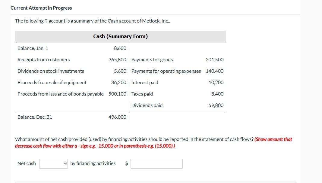  Current Attempt in Progress The following T-account is a summary of