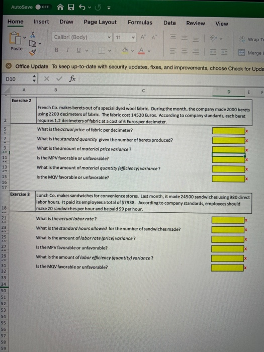 managerial accounting chapter 10 excel AutoSave 5 5 = Home Insert Draw