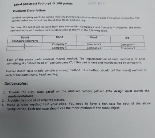 Lab-4 (Abstract Factory) 100 points 1994 710 Problem Description: A robot