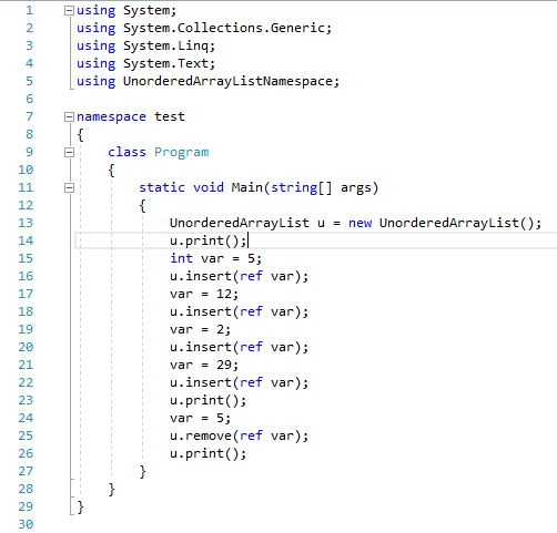 UnorderedArrayList the following ways the method remove() removes an element from the