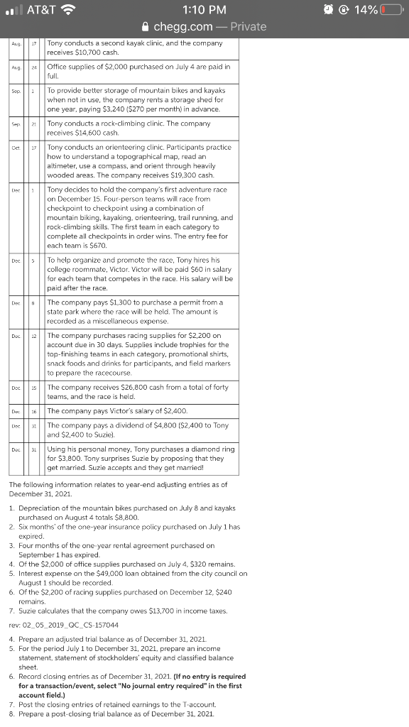 L . @ @ 14%O AT&T 1:10 PM chegg.com - Private