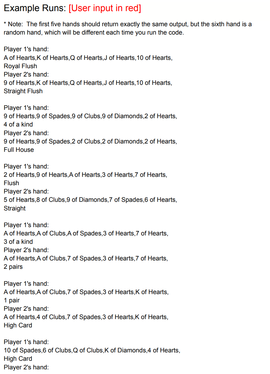 assignment. Specifically you'll implement a poker game. You won't have to deal